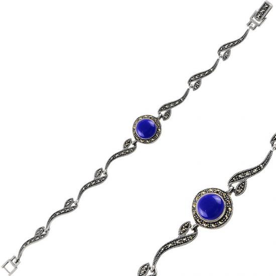 Gümüş Lapis Lazuli & Markazit Taşlı Bileklik